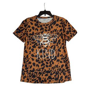 Leopard Print Bee Kind T-Shirt - M - 65% Cotton 35% Polyester